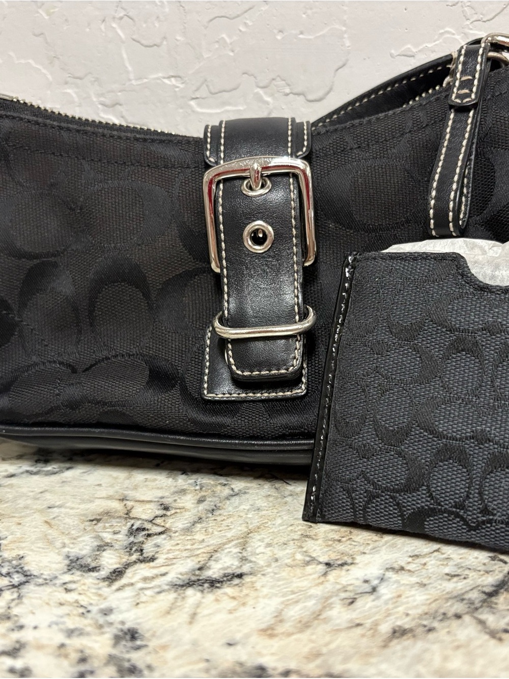 Classic Black Signature Jacquard Shoulder Bag with Wallet